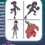 Big Hero 6 Hiro Hamada In Armor And Casual Attire With Armored Baymax Team - Filled Embroidery Design - Instant Download