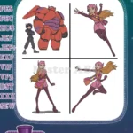 Big Hero 6 Armored Baymax With Hiro Hamada And Honey Lemon In Action Poses - Filled Embroidery Design - Instant Download