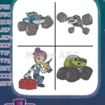 Blaze And The Monster Machines Blaze Crusher And Aj Character Poses - Filled Embroidery Design - Instant Download