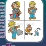 Bob The Builder Characters Scarecrow Bob Dizzy Muck And Pilchard The Cat - Filled Embroidery Design - Instant Download