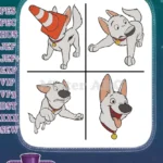 Disney Bolt Superhero Dog Action Poses Running Sitting Alert White German Shepherd - Filled Embroidery Design - Instant Download