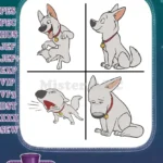 Disney Bolt Dog Barking Loudly Sitting Alert Expressive Canine Character Designs - Filled Embroidery Design - Instant Download