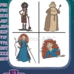 Disney Brave Merida With Bow Queen Elinor As Maudie The Witch Portrait - Filled Embroidery Design - Instant Download