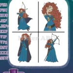 Disney Brave Merida Princess With Bow And Arrow Action Poses Fiery Red Hair Set - Filled Embroidery Design - Instant Download