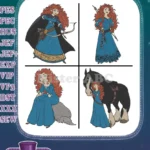 Disney Brave Merida With Bow Sitting With Angus Horse Scottish Highlands Collection - Filled Embroidery Design - Instant Download