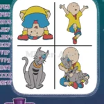 Caillou And Gilbert The Cat Playing Hiding Kids Educational Coon Characters - Filled Embroidery Design - Instant Download