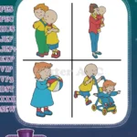 Caillou With Sister Rosie Friends Leo Clementine Playing Together Kids Show Bundle - Filled Embroidery Design - Instant Download