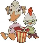 Chicken Little Abby Mallard With Popcorn Buck Cluck And Chicken Little Family - Filled Embroidery Design - 1467