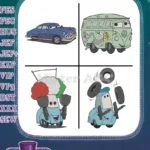 Disney Pixar Cars Doc Hudson Fillmore Vw Bus Guido Luigi Radiator Springs - Filled Embroidery Design - Instant Download