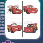 Disney Pixar Cars Lightning Mcqueen Crashed Happy Flames Emotional Racer Set - Filled Embroidery Design - Instant Download