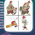 Chicken Little Buck Cluck And Chicken Little Playing Baseball Father Son Fun - Filled Embroidery Design - Instant Download