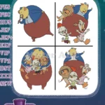 Chicken Little Mayor Turkey Lurkey With His Family Wife And Children Town Leader - Filled Embroidery Design - Instant Download