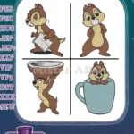 Chip And Dale Classic Chipmunks Interactive Poses Gathering Acorns And Playing - Filled Embroidery Design - Instant Download