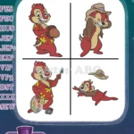 Chip And Dale Rescue Rangers Dale Flying Pointing Chip With Hat Winter Coat Dale - Filled Embroidery Design - Instant Download