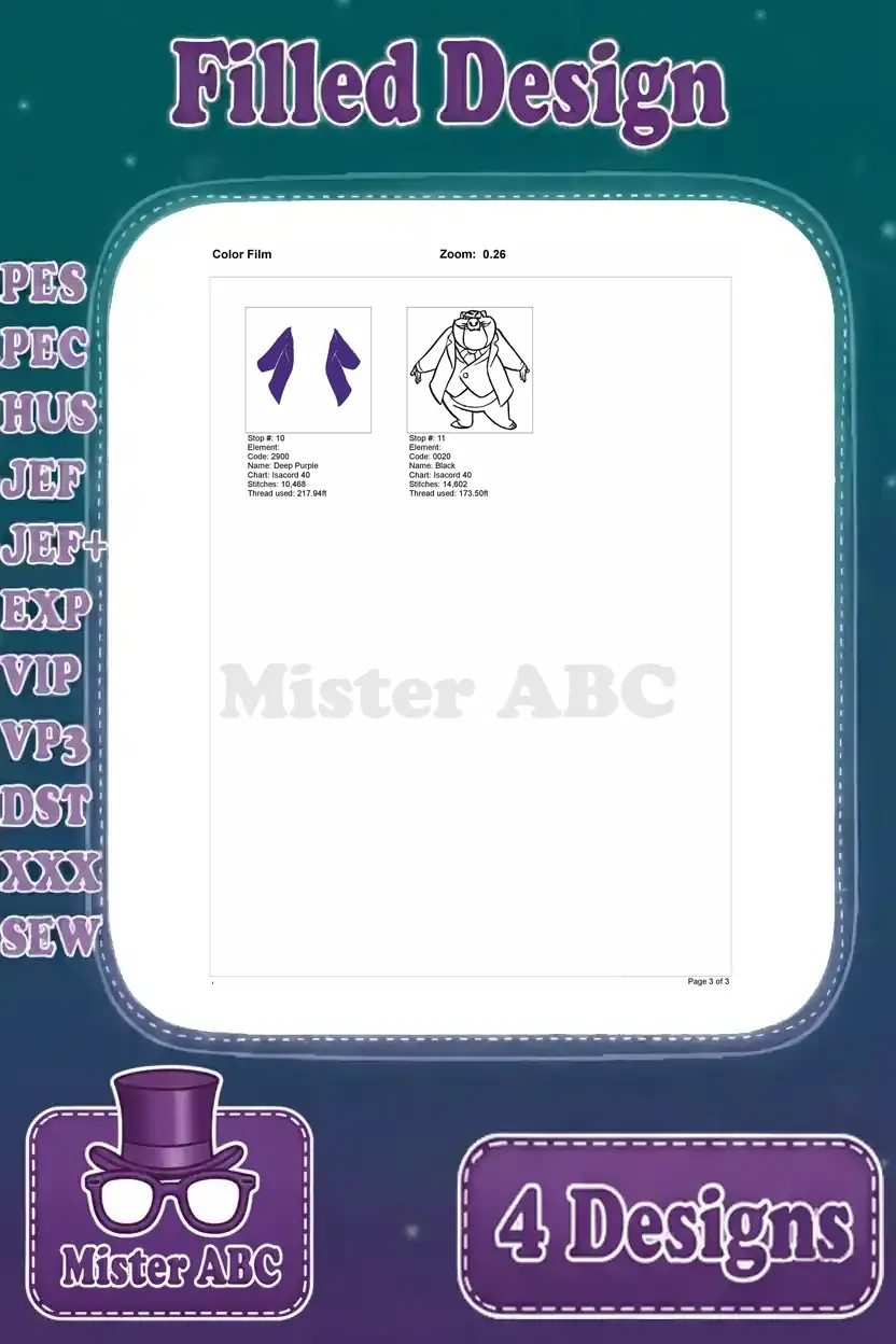Color film chart, page 2 of 2, completing the intricate stitch sequence for the first Fat Cat embroidery design.