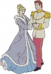 Disney Cinderella Prince Charming Dancing In Blue And Gold Gowns Royal Ball - Filled Embroidery Design - 1671