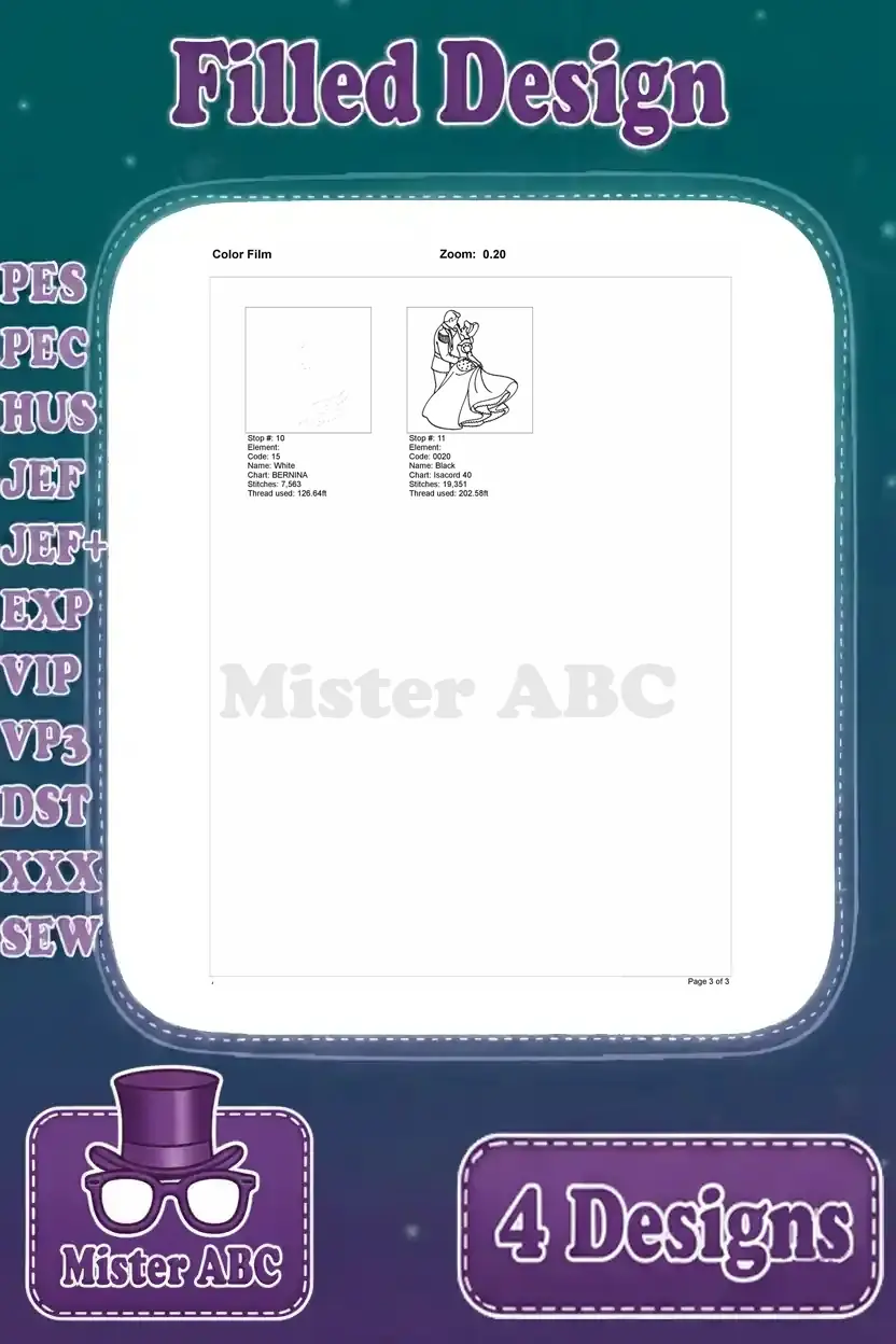 Color film (page 3 of 3) for the third Cinderella and Prince Charming embroidery design, showing final details.