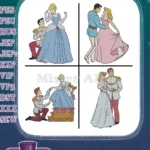 Disney Cinderella Pink Gown Prince Charming Kneeling Sitting On Throne Royal Collection - Filled Embroidery Design - Instant Download