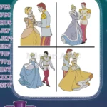 Disney Cinderella Prince Charming Dancing In Blue And Gold Gowns Royal Ball - Filled Embroidery Design - Instant Download