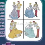 Disney Cinderella Prince Charming Dancing In Purple And Gold Gowns Elegant Bundle - Filled Embroidery Design - Instant Download