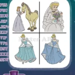 Disney Cinderella With Horse Wedding Dress Blue Ballgown Princess Moments Set - Filled Embroidery Design - Instant Download