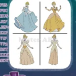 Disney Cinderella In Blue Ballgown Gold Gown Peasant Dress Various Outfits Collection - Filled Embroidery Design - Instant Download