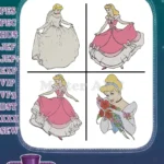 Disney Cinderella Wedding Gown Pink Dress With Flowers Elegant Princess - Filled Embroidery Design - Instant Download