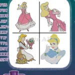 Cinderella Pink Dress Dancing Rags With Flowers Blue Ballgown Portrait - Filled Embroidery Design - Instant Download