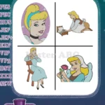 Cinderella Blue Ballgown Portraits Rags At Jewelry Box With Rose - Filled Embroidery Design - Instant Download