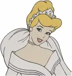 Cinderella Wedding Dress Line Portrait On Stepmothers Chair Surprised - Filled Embroidery Design - 1752