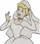 Cinderella Wedding Dress Line Portrait On Stepmothers Chair Surprised - Filled Embroidery Design - 1754