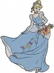 Cinderella Blue Ballgown Dancing Curtsying Holding Skirt And With Flower Basket - Filled Embroidery Design - 1778