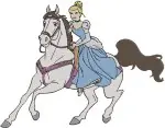 Cinderella Blue Ballgown Elegant Standing Poses And Riding Horse With Prince - Filled Embroidery Design - 1813