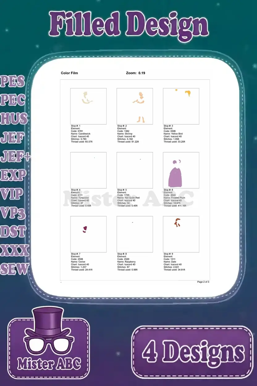 First part of the color film for the Cinderella and Fairy Godmother design, showing initial thread application.