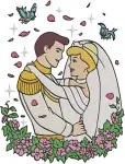 Disney Cinderella Prince Charming Wedding Pink Gold Dress Flower Wreath Romance Collection - Filled Embroidery Design - 1853
