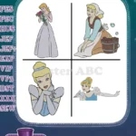 Cinderella Blue Ballgown Bouquet Treasure Chest Praying Portrait With Gloves - Filled Embroidery Design - Instant Download