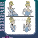 Cinderella Blue Ballgown Various Portraits And Upper Body Elegant Shots - Filled Embroidery Design - Instant Download