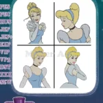 Cinderella Blue Ballgown Collection Of Graceful Portraits And Bust Views - Filled Embroidery Design - Instant Download