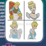 Cinderella Rags Serving Stepmother And Blue Ballgown Portraits Praying - Filled Embroidery Design - Instant Download