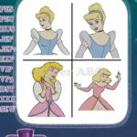 Cinderella Blue Ballgown Portraits And Torn Pink Dress Distressed Poses - Filled Embroidery Design - Instant Download