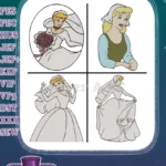 Cinderella Rags Portrait Wedding Dress Line And Color Praying Line - Filled Embroidery Design - Instant Download