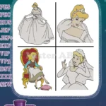 Cinderella Wedding Dress Line Portrait On Stepmothers Chair Surprised - Filled Embroidery Design - Instant Download