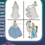 Cinderella Wedding Dress Line Blue Ballgown And On Horseback Riding - Filled Embroidery Design - Instant Download