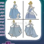 Cinderella Blue Ballgown Various Elegant Full Body Graceful Standing Poses - Filled Embroidery Design - Instant Download