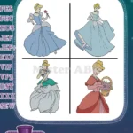 Cinderella Blue Ballgown Green Dress And Red Dress With Basket Collection - Filled Embroidery Design - Instant Download