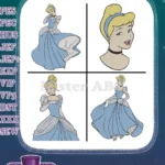 Cinderella Blue Ballgown Flowing Dress Poses And Elegant Portrait With Choker - Filled Embroidery Design - Instant Download