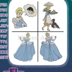 Cinderella Blue Ballgown Dreaming Of Mice Standing Pose Rags Serving Dogs - Filled Embroidery Design - Instant Download