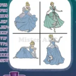 Cinderella Blue Ballgown Sitting Standing And Elegant Teal Green Ballgown - Filled Embroidery Design - Instant Download
