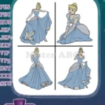 Cinderella Blue Ballgown Various Elegant Standing And Graceful Posing Set - Filled Embroidery Design - Instant Download