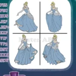 Cinderella Blue Ballgown Collection Of Different Graceful Full Body Poses - Filled Embroidery Design - Instant Download